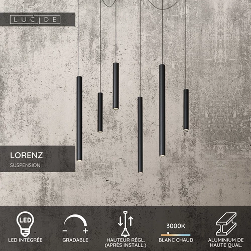 Lucide LORENZ - Suspension - Ø 120 cm - LED Dim. - 6x4W 3000K - Noir - USP